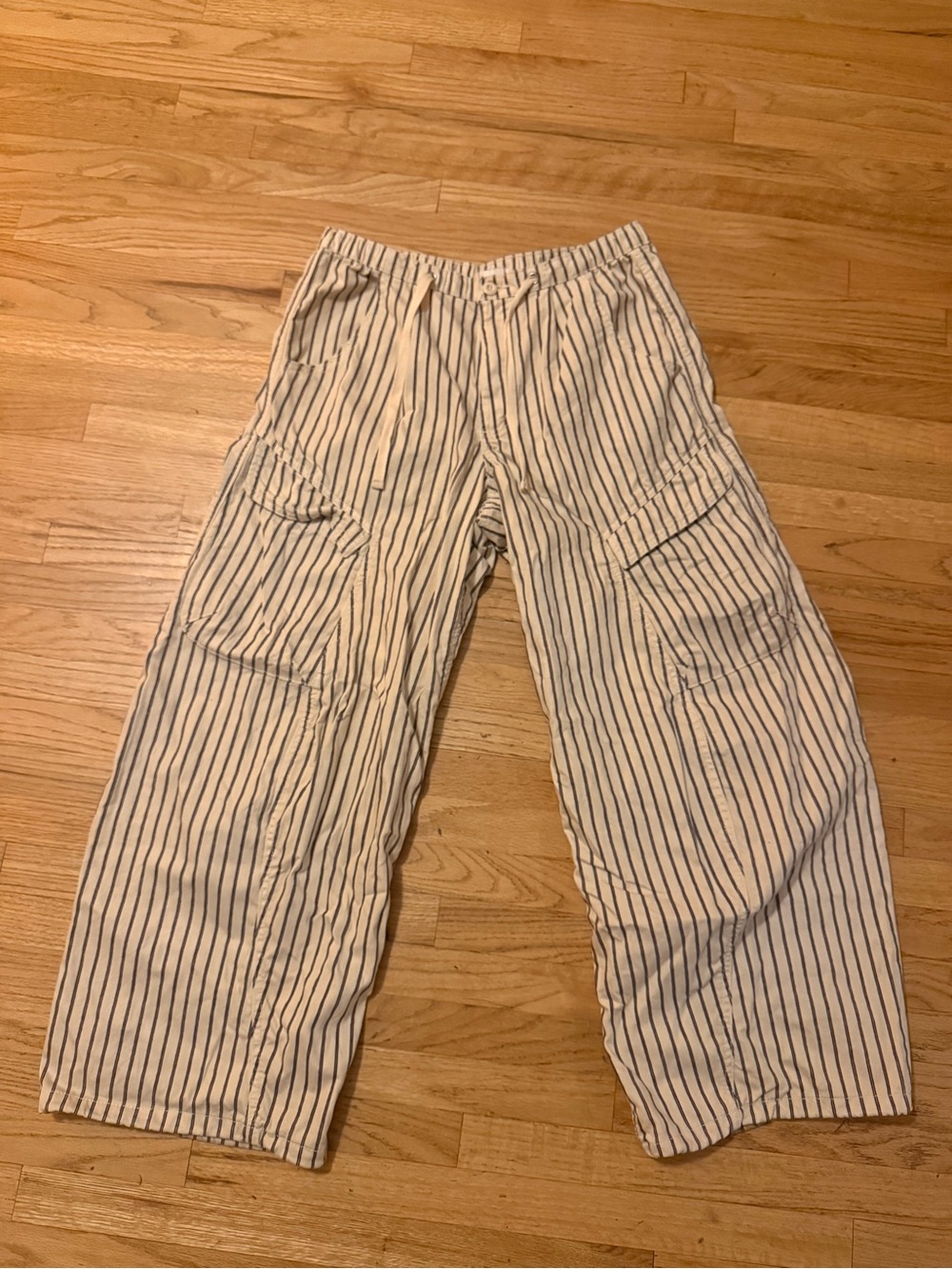 BDG Cream Cargo Pants with Navy Stripes